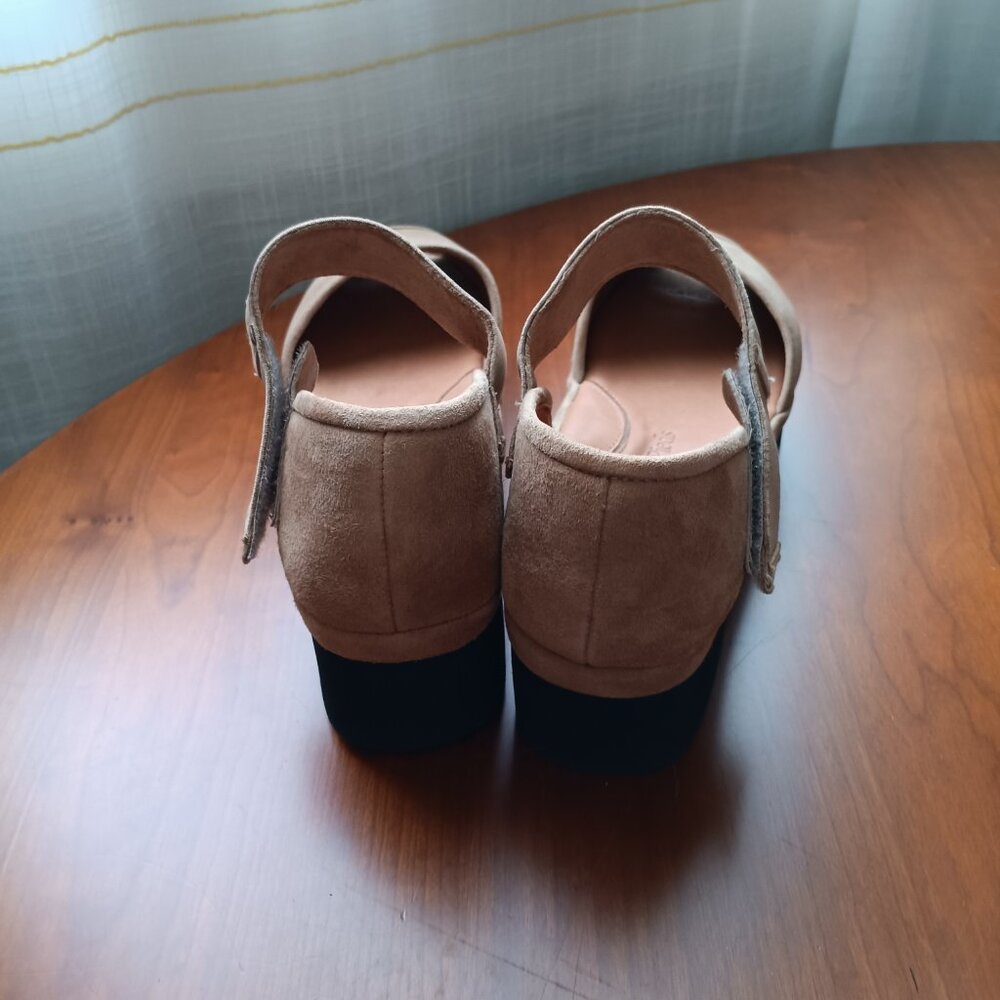 NWT L'Amour Des Pieds AMADOUR Tan Suede Open Toe Low Wedge - Picture 5 of 9